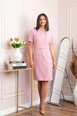 Rochie eleganta office roz pudrat Alondra cu croi cambrat [3]