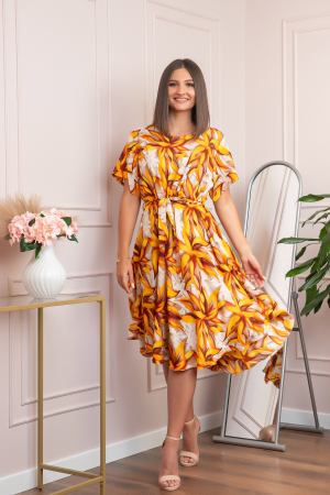 Rochie eleganta Olive cu imprimeu exotic galben [2]