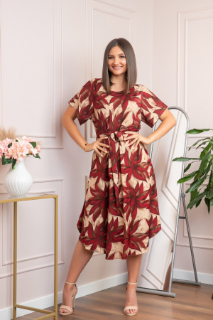 Rochii - Rochie eleganta Olive cu imprimeu exotic grena