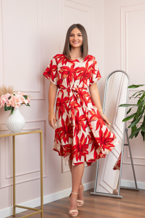 Rochie eleganta Olive cu imprimeu exotic rosu [2]