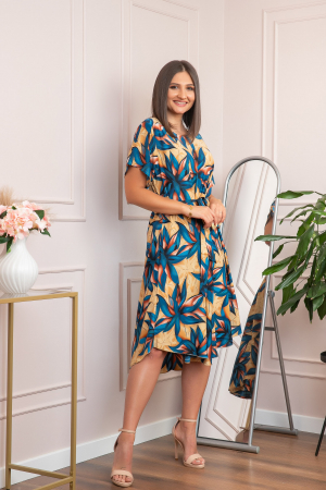 Rochie eleganta Olive cu imprimeu exotic turcoaz [3]