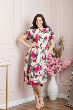 Rochie eleganta Penelope cu baza asimetrica si imprimeu floral - Fuchsia [3]