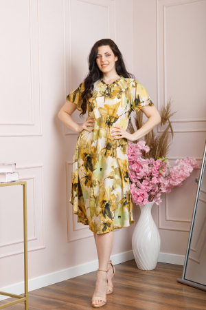 Rochie eleganta Penelope cu baza asimetrica si imprimeu floral - Galben [2]