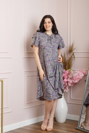 Rochie eleganta Penelope cu baza asimetrica si imprimeu floral - Lila [3]