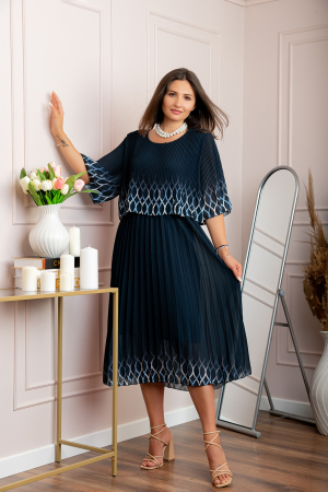 Rochie eleganta plisata Aimee din voal bleumarin [2]