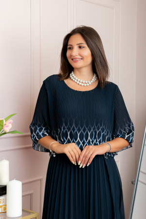 Rochie eleganta plisata Aimee din voal bleumarin [1]