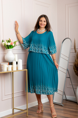 Rochie eleganta plisata Aimee din voal turcoaz [2]