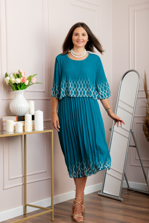 Rochie eleganta plisata Aimee din voal turcoaz [3]