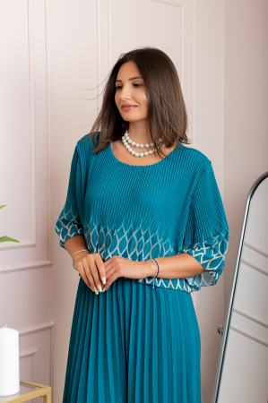 Rochie eleganta plisata Aimee din voal turcoaz [1]