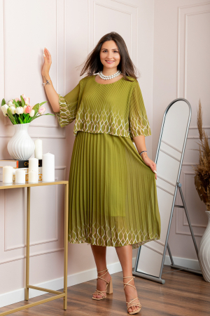 Rochie eleganta plisata Aimee din voal verde olive [2]