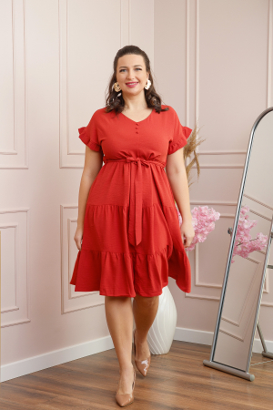 Rochie eleganta Rosalie cu volane si cordon in talie - Caramiziu [3]