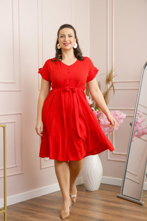 Rochie eleganta Rosalie cu volane si cordon in talie - Rosu [3]