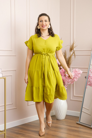 Rochie eleganta Rosalie cu volane si cordon in talie - Verde lime [3]