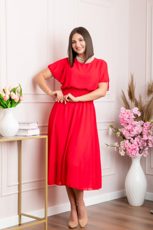 Rochie eleganta rosie Francesca cu talie incretita [2]