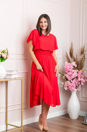 Rochie eleganta rosie Francesca cu talie incretita [3]