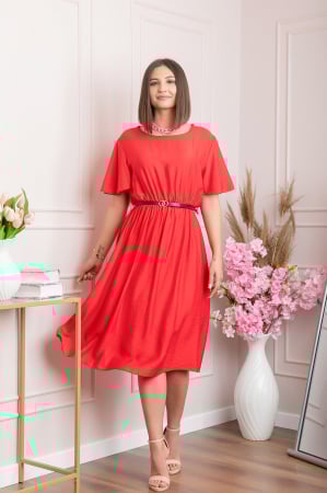 Rochie eleganta rosie Leona cu maneci fluture [3]