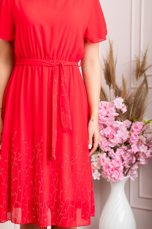 Rochie eleganta rosie Seraphine cu strasuri argintii [2]