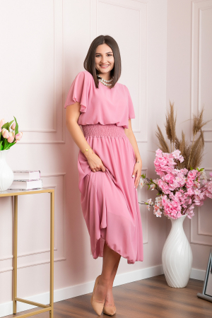 Rochie eleganta roz pudrat Francesca cu talie incretita [3]