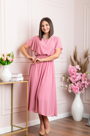 Rochie eleganta roz pudrat Francesca cu talie incretita [2]