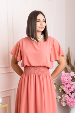 Rochie eleganta roz somon Francesca cu talie incretita [1]
