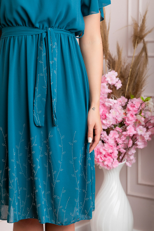 Rochie eleganta turcoaz Seraphine cu strasuri argintii [2]