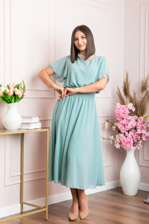 Rochie eleganta verde mint Francesca cu talie incretita [2]