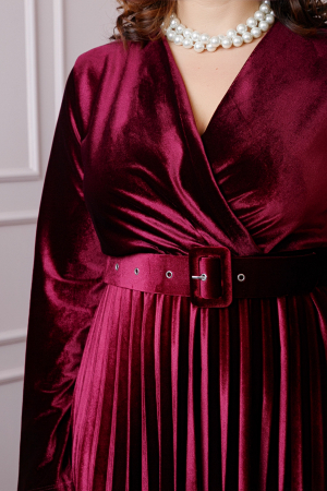 Rochie Emily din catifea plisata grena cu bust petrecut [2]