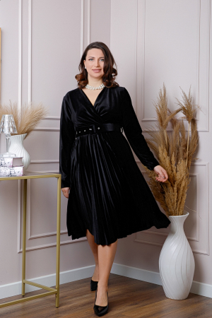 Rochii - Rochie Emily din catifea plisata neagra cu bust petrecut