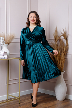 Rochii - Rochie Emily din catifea plisata verde cu bust petrecut