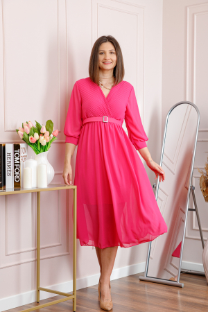 Rochie fuchsia cu bust petrecut si curea in talie [3]