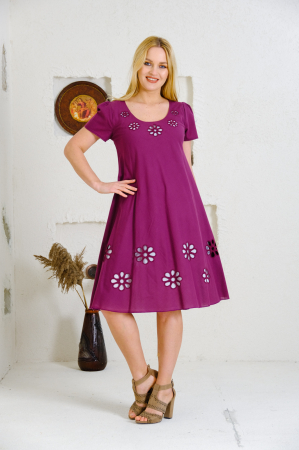 Rochie fuchsia cu detaliu floral perforat [3]