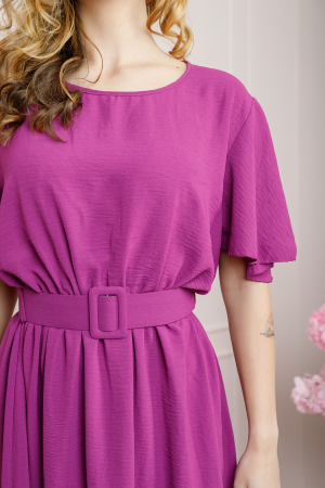 Rochie fuchsia cu maneci scurte si centura in talie [1]
