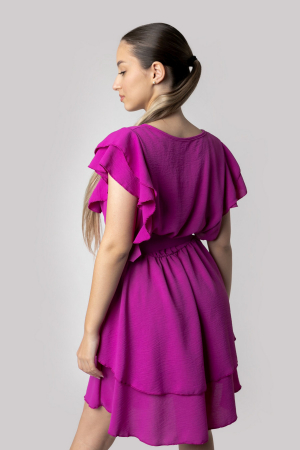 Rochie fuchsia cu volane si centura in talie [2]