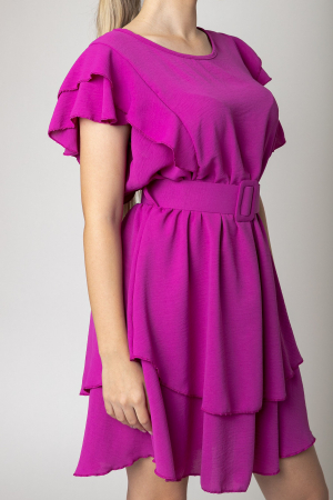Rochie fuchsia cu volane si centura in talie [1]