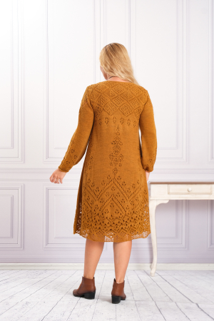 Rochie  coniac boho chic tricotata cu detaliu perforat [2]
