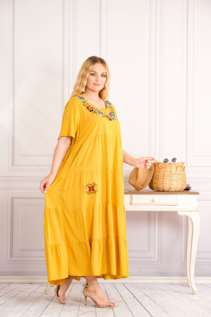 Rochie galbena boho chic cu aplicatie florala pe bust [3]