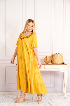 Rochie galbena boho chic cu aplicatie florala pe bust [1]