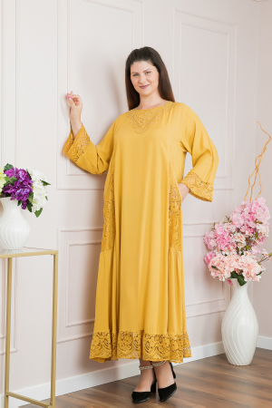 Rochii - Rochie galbena boho chic cu aplicatii florale din dantela