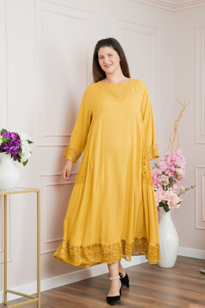 Rochie galbena boho chic cu aplicatii florale din dantela [4]
