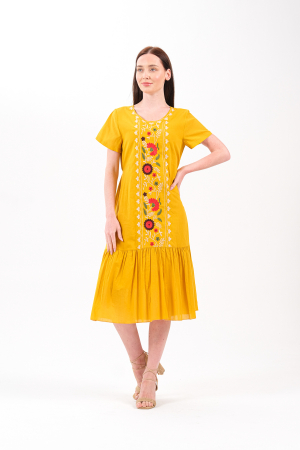 Rochie galbena boho chic cu broderie florala [3]