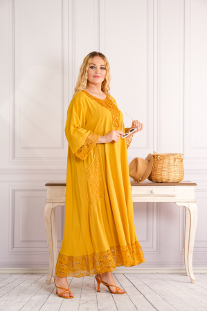Rochie galbena boho chic cu buzunare din dantela [1]