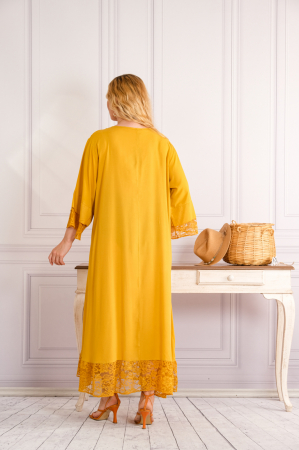 Rochie galbena boho chic cu buzunare din dantela [2]