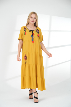 Rochie galbena boho chic cu snur si ciucuri [3]