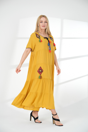 Rochie galbena boho chic cu snur si ciucuri [2]