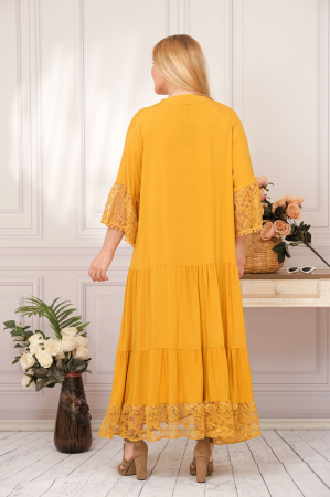 Rochie galbena lunga boho chic cu volane si dantela [2]