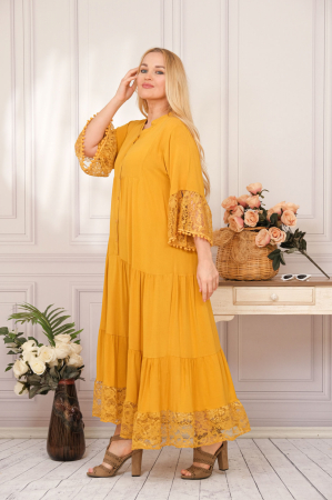 Rochie galbena lunga boho chic cu volane si dantela [1]