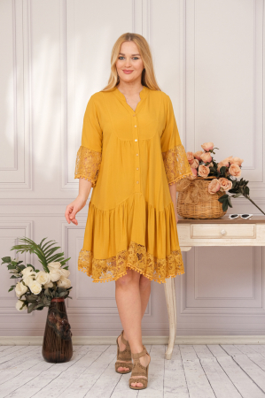 Rochie galbena boho chic cu volane si nasturi [3]