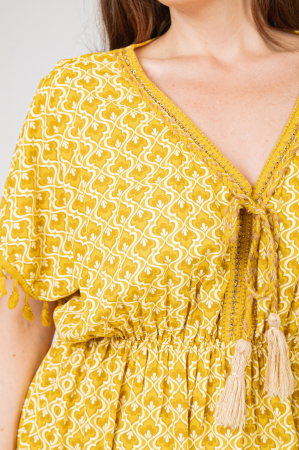 Rochie galbena cu ciucuri si model mandala [2]