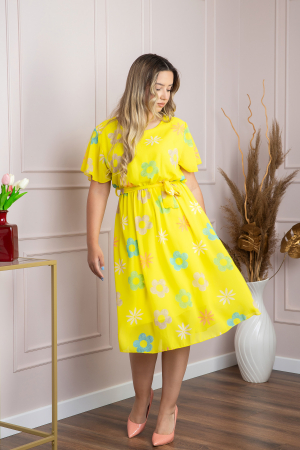 Rochie galbena cu imprimeu floral si maneci fluture [3]