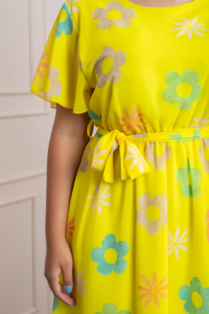 Rochie galbena cu imprimeu floral si maneci fluture [1]